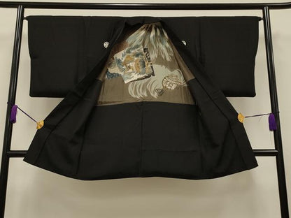 平和屋着物＃男性 長羽織 黒紋付き 正絹 逸品 CAAT5809id