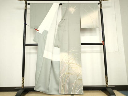 平和屋着物●訪問着　駒刺繍　露芝　暈し染め　金彩　正絹　逸品　AAAX2013ma