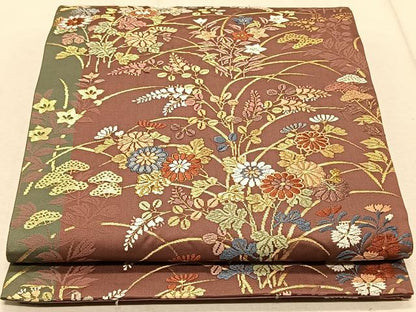 平和屋着物◎六通柄袋帯　唐織　草花文　金糸　正絹　逸品　CAAT9104qv