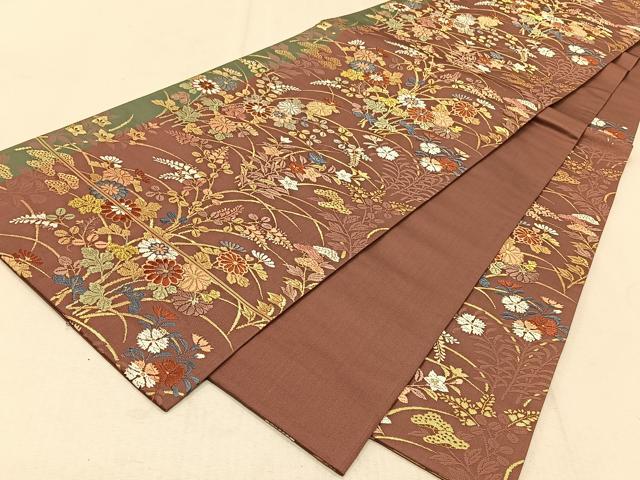 平和屋着物◎六通柄袋帯　唐織　草花文　金糸　正絹　逸品　CAAT9104qv