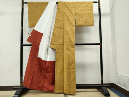 平和屋着物●上質な紬 格子柄 正絹 逸品 CAAU1709yc