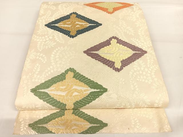 平和屋着物●六通柄袋帯 唐織 双鶴菱文 正絹 逸品 AAAW4320np