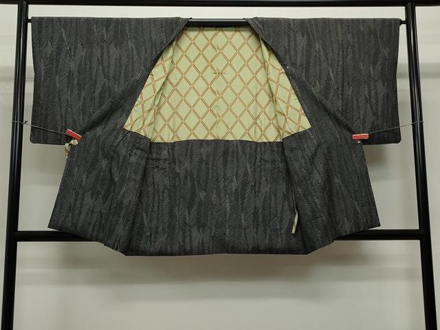 平和屋着物∞道行コート よろけ縞 黒地 正絹 逸品 CAAT5832id