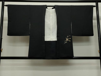 平和屋着物∞羽織 手描き 枝花文 黒地 金銀彩 正絹 逸品 CAAT5837id