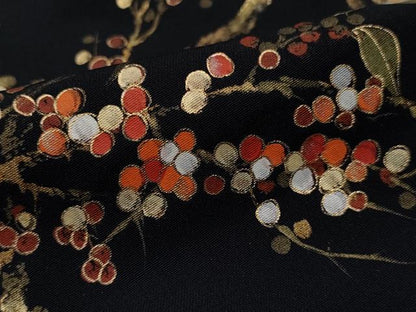 平和屋着物∞羽織 手描き 枝花文 黒地 金銀彩 正絹 逸品 CAAT5837id