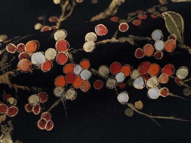 平和屋着物∞羽織 手描き 枝花文 黒地 金銀彩 正絹 逸品 CAAT5837id