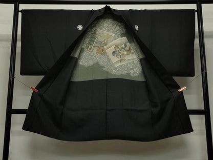 平和屋着物∞男性　長羽織　黒紋付き　正絹　逸品　CAAT5843id