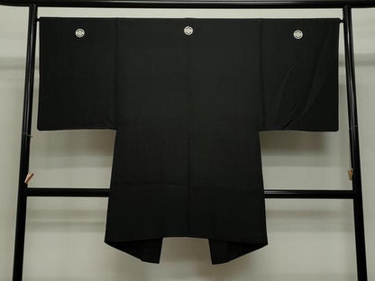 平和屋着物∞男性　長羽織　黒紋付き　正絹　逸品　CAAT5843id