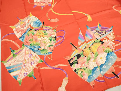 平和屋着物∵女の子 十三参り 子供 祝着・長襦袢・袋帯セット 駒刺繍 糸車草花紐文 金彩 逸品 CAAT6229ze