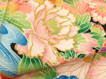 平和屋着物∵女の子 十三参り 子供 祝着・長襦袢・袋帯セット 駒刺繍 糸車草花紐文 金彩 逸品 CAAT6229ze
