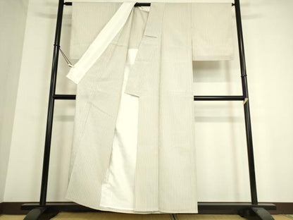 平和屋着物▽本塩沢　単衣　縞　正絹　逸品　DAAT9352az