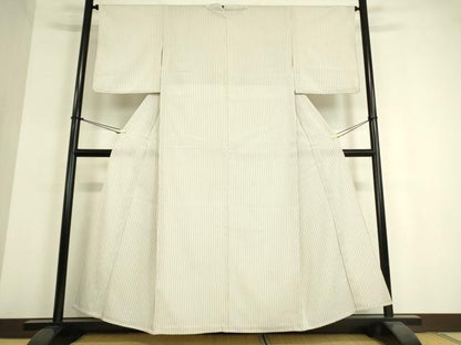 平和屋着物▽本塩沢　単衣　縞　正絹　逸品　DAAT9352az
