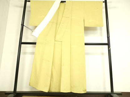平和屋着物▽上質な色無地 単衣 霞地紋 刈安色 正絹 逸品 DAAT9390az