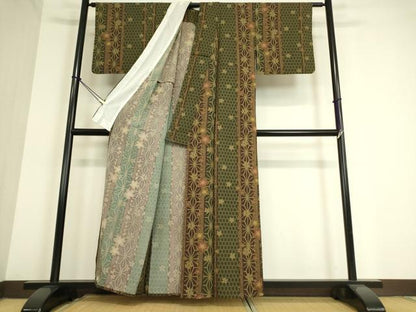 平和屋着物▽上質な小紋 単衣 麻の葉舞桜 正絹 逸品 DAAT9504az