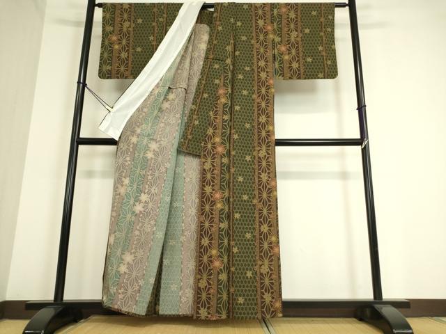 平和屋着物▽上質な小紋 単衣 麻の葉舞桜 正絹 逸品 DAAT9504az