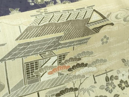 平和屋本店▽極上　染織の名門　しょうざん  生紬　訪問着　単衣　渡橋風景花文　暈し染め　逸品　未使用　DZAA3148kh5