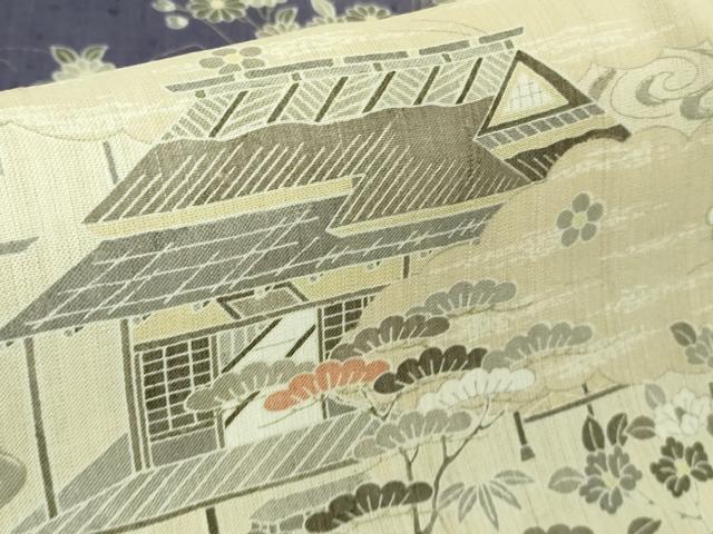 平和屋本店▽極上　染織の名門　しょうざん  生紬　訪問着　単衣　渡橋風景花文　暈し染め　逸品　未使用　DZAA3148kh5