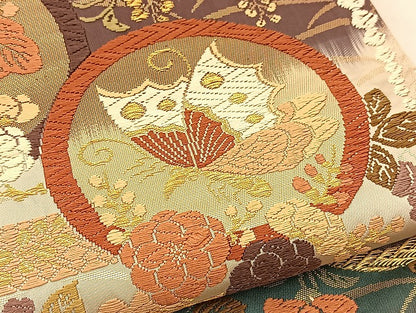 平和屋着物●六通柄袋帯　唐織　花蝶丸文　金糸　正絹　逸品　BAAU2393yc