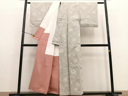 平和屋着物●上質な紬 更紗花唐草文 正絹 逸品 BAAU0183gt