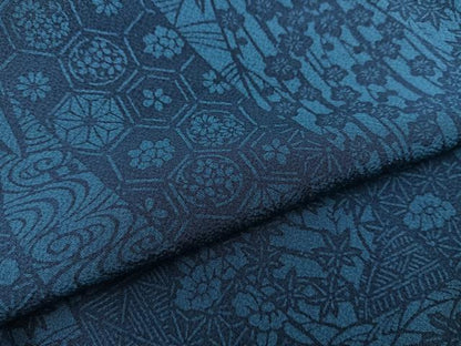 平和屋着物●本藍　型絵染　小紋　作家物　吉祥花文　正絹　逸品　BAAU0193gt