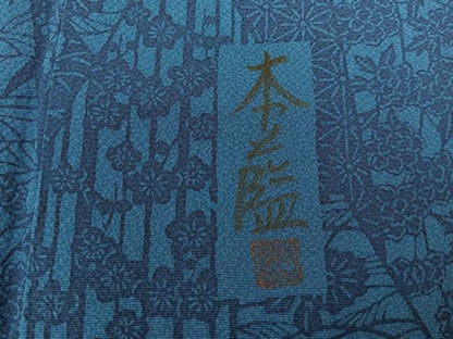 平和屋着物●本藍　型絵染　小紋　作家物　吉祥花文　正絹　逸品　BAAU0193gt