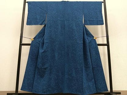 平和屋着物●本藍　型絵染　小紋　作家物　吉祥花文　正絹　逸品　BAAU0193gt