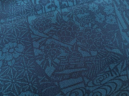 平和屋着物●本藍　型絵染　小紋　作家物　吉祥花文　正絹　逸品　BAAU0193gt