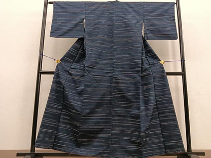 平和屋着物●上質な紬 横縞 正絹 逸品 未使用 BAAU4609gt