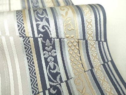 平和屋着物●本場筑前博多織 八寸名古屋帯 変わり花間道 正絹 逸品 DAAU5320ps