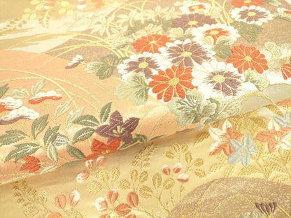 平和屋着物▼六通柄袋帯　唐織　輝風錦　重ね山花文　金糸　正絹　逸品　DAAT9562az