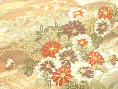 平和屋着物▼六通柄袋帯　唐織　輝風錦　重ね山花文　金糸　正絹　逸品　DAAT9562az