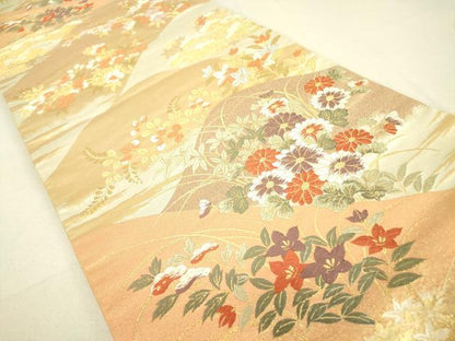 平和屋着物▼六通柄袋帯　唐織　輝風錦　重ね山花文　金糸　正絹　逸品　DAAT9562az