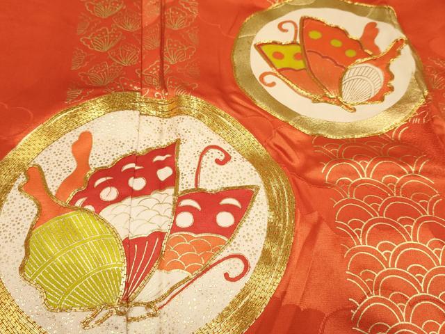 平和屋着物∵女の子 十三参り 子供 祝着・袋帯セット 駒刺繍 舞蝶丸文 金彩 逸品 DAAS9087ma