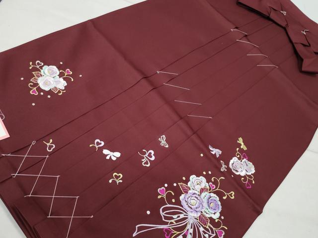 平和屋着物●女性 行灯袴 総刺繍 花唐草文 葡萄色 卒業式 洗える着物 未使用 CAAU9791vf