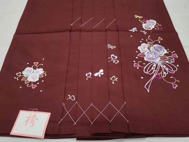 平和屋着物●女性 行灯袴 総刺繍 花唐草文 葡萄色 卒業式 洗える着物 未使用 CAAU9791vf