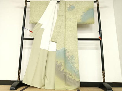 平和屋着物●訪問着 刺繍 花籠文 暈し染め 金糸 金彩 正絹 逸品 AAAX0664zg