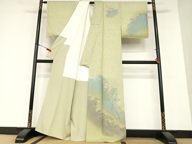 平和屋着物●訪問着 刺繍 花籠文 暈し染め 金糸 金彩 正絹 逸品 AAAX0664zg