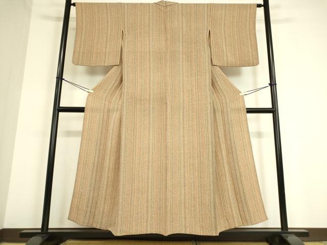 平和屋着物▽上質な小紋 単衣 縞 鬼しぼ縮緬 正絹 逸品 DAAT9660az