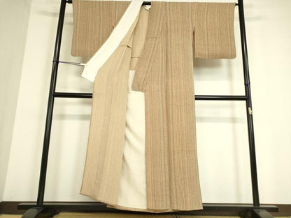 平和屋着物▽上質な小紋 単衣 縞 鬼しぼ縮緬 正絹 逸品 DAAT9660az