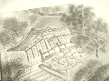 平和屋着物▽訪問着 単衣 風景樹林文 手描き 高島屋扱い 洗える着物 DAAT9664az
