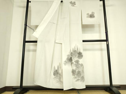 平和屋着物▽訪問着 単衣 風景樹林文 手描き 高島屋扱い 洗える着物 DAAT9664az