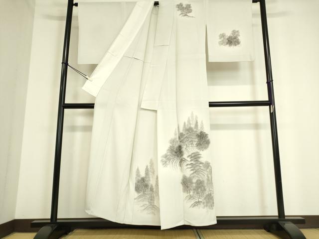 平和屋着物▽訪問着 単衣 風景樹林文 手描き 高島屋扱い 洗える着物 DAAT9664az