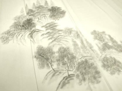 平和屋着物▽訪問着 単衣 風景樹林文 手描き 高島屋扱い 洗える着物 DAAT9664az