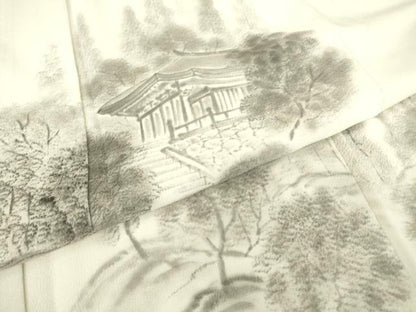 平和屋着物▽訪問着 単衣 風景樹林文 手描き 高島屋扱い 洗える着物 DAAT9664az