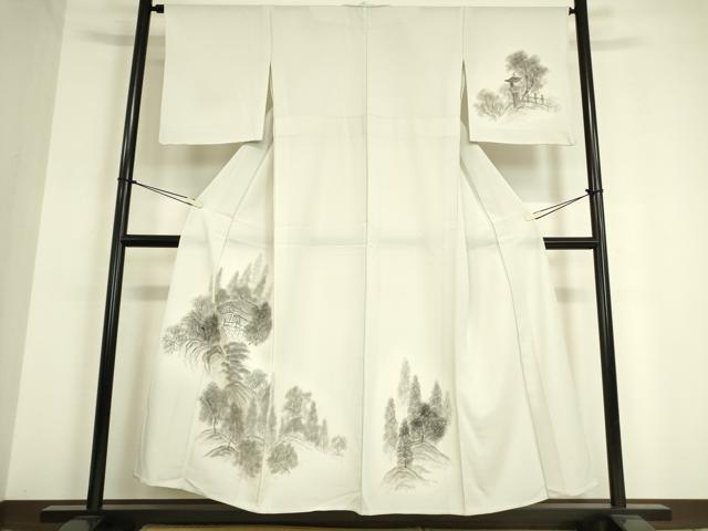 平和屋着物▽訪問着 単衣 風景樹林文 手描き 高島屋扱い 洗える着物 DAAT9664az
