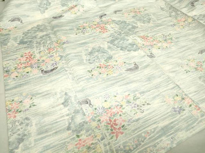 平和屋着物▽小千谷紬 単衣 花鳥文 正絹 逸品 DAAT9681az