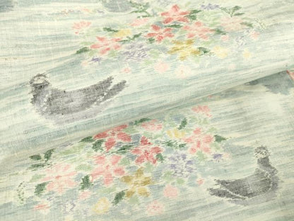 平和屋着物▽小千谷紬 単衣 花鳥文 正絹 逸品 DAAT9681az