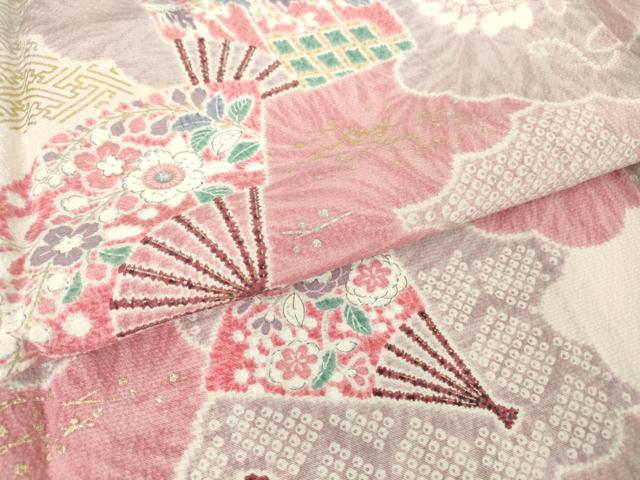 平和屋着物▽上質な小紋 単衣 雲取扇面花文 金銀彩 正絹 逸品 未使用 DAAT9679az