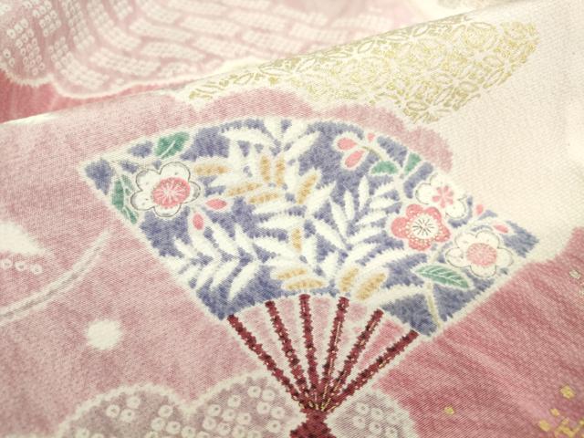 平和屋着物▽上質な小紋 単衣 雲取扇面花文 金銀彩 正絹 逸品 未使用 DAAT9679az