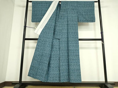 平和屋着物▽上質な紬 単衣 横段絣文 正絹 逸品 DAAT9688az